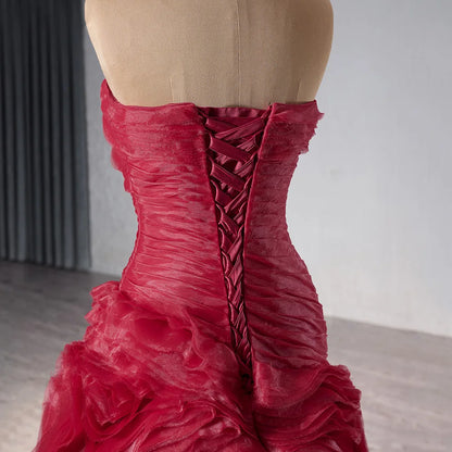 Organza Burgundy Sheath Sweetheart Evening Party Dress 241063