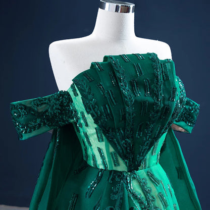 Haute Couture Green Cape Prom Dresses Sequin Pageant Gown 67231
