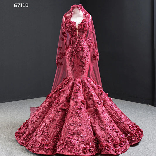 Mermaid 3d Flowers Elegant Formal Party Evening Dresses 67110