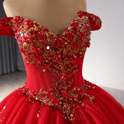 Luxury Red Sweetheart Lace Birthday Sweet 15 Quinceanera Dress
