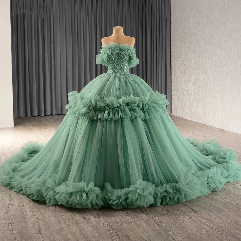 Off Shoulder Ruched Puffy Evening Women's Long Dresses