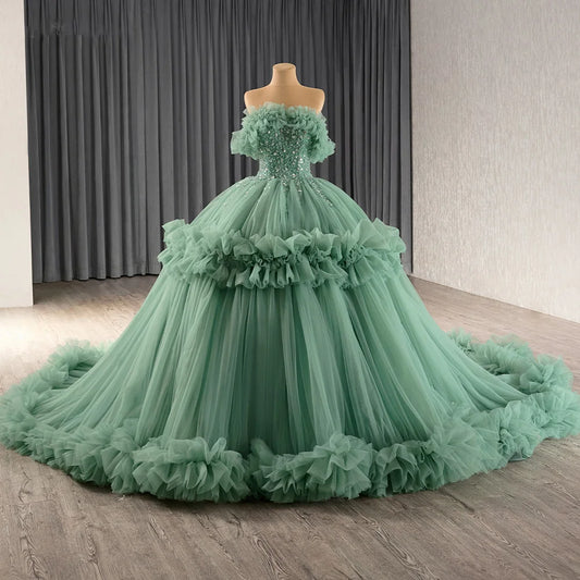Off Shoulder Ruched Puffy Evening Women's Long Dresses