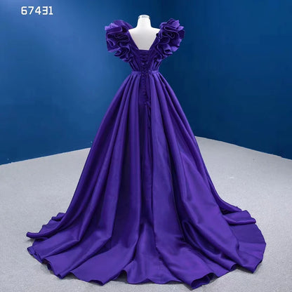 Blue Violet Satin Formal Gown Pageant with Slit 67431