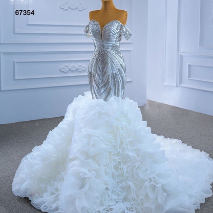 Luxury Ruffled Beaded Mermaid Wedding Gown 67354