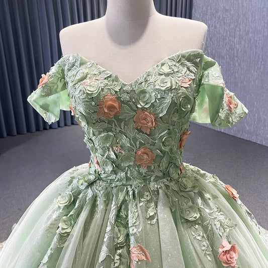 Sage Quince 16 Flower Off Shoulder Ball Gown 222240