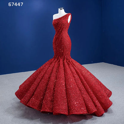 Btydress Sequince Red One Shoulder Mermaid Wedding Dress 67447