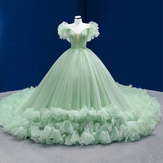 Luxury  Green Ruffles Ball Quinceanera Dresses