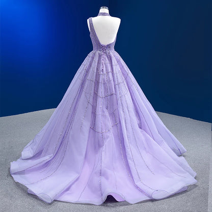 Chic Backless Purple A-line Evening Party Gowns Dresses 222184