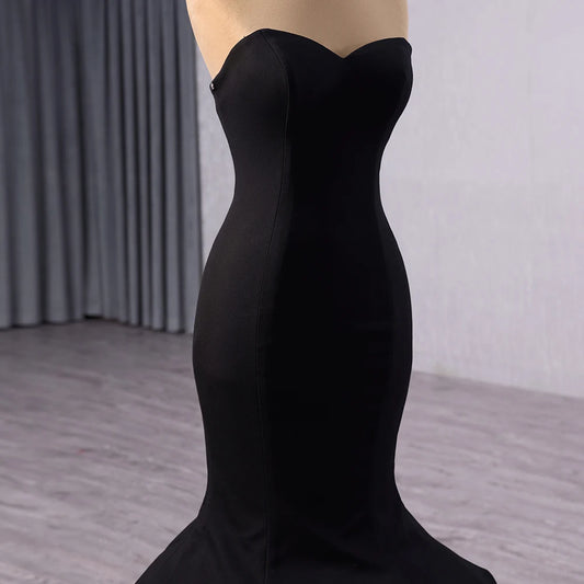 Black Sweetheart Stretch Satin Party Mermaid Evening Dresses 241035
