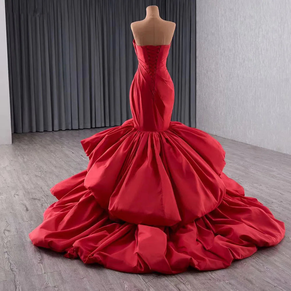 Unique Red mermaid evening dress with bow