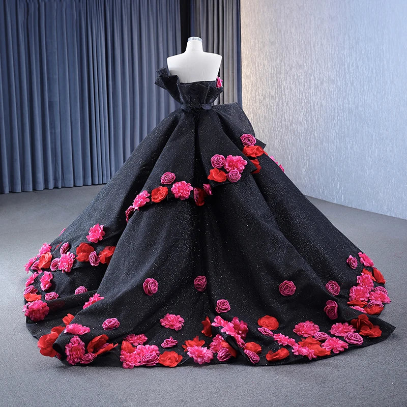 Btydress Black Luxury Sleeveless Flower Ball Women's Quinceanera Dress 67547