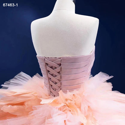 Blush Pink Ruffled Wedding Dress Vintage Strapless Ball Gown 67463