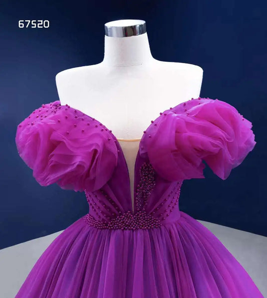 Btydress Gorgeous Off Shoulder Purple Ball Evening Gowns Dresses 67520