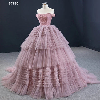 Btydress Burgundy Tulle Quinceanera Dresses Off the Shoulder Sweet 16 Dress 67120