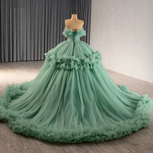 Off Shoulder Ruched Puffy Evening Women's Long Dresses
