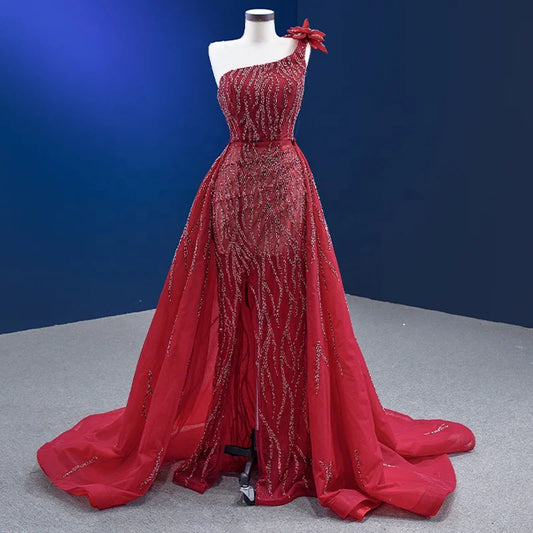 Btydress Sequiuns One Shoulder Party Prom burgandy Mermaid Evening Dresses 222179