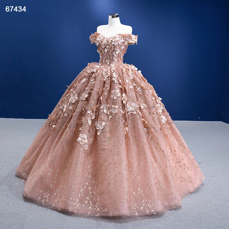 3D Floral Ball Gown Sweet 16 Dress Off the Shoulder Quince Dress 67434