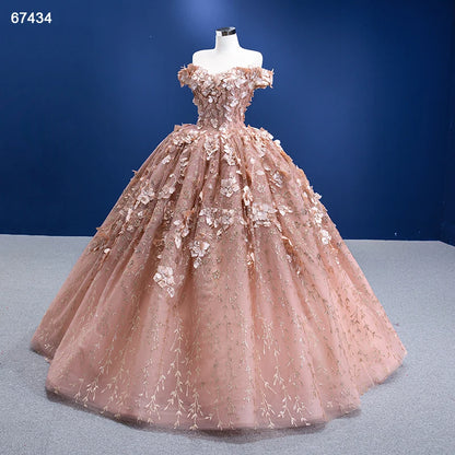 3D Floral Ball Gown Sweet 16 Dress Off the Shoulder Quince Dress 67434