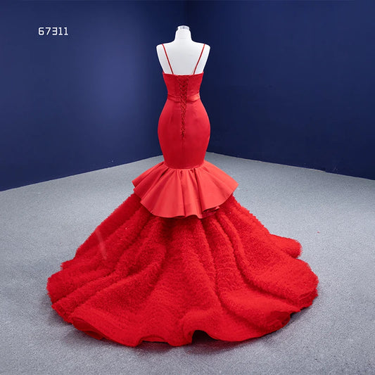 Spaghetti Strap Red Mermaid Wedding Dresses Trumpet Pageant Dress 67311