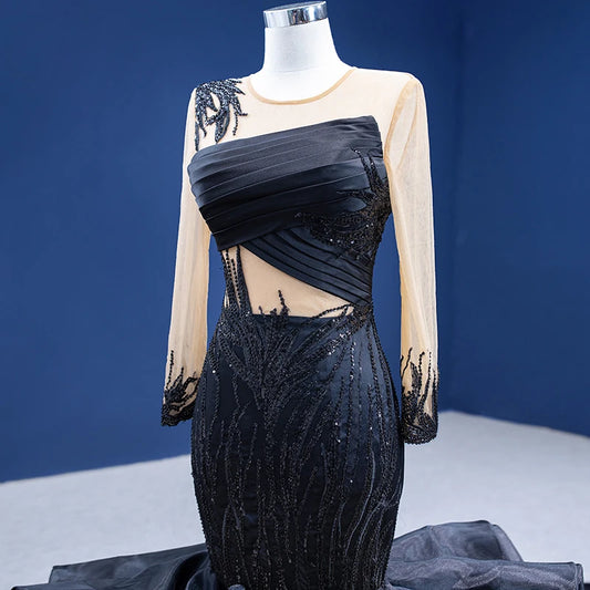 Btydress Formal Occasion O-neck Long Sleeves Illusion Mermaid Evening Dress 67499