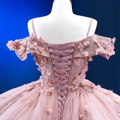 Luxury Off Shoulder 3d Flower Puffy Quinceanera Party Wonen's Dresses 222161