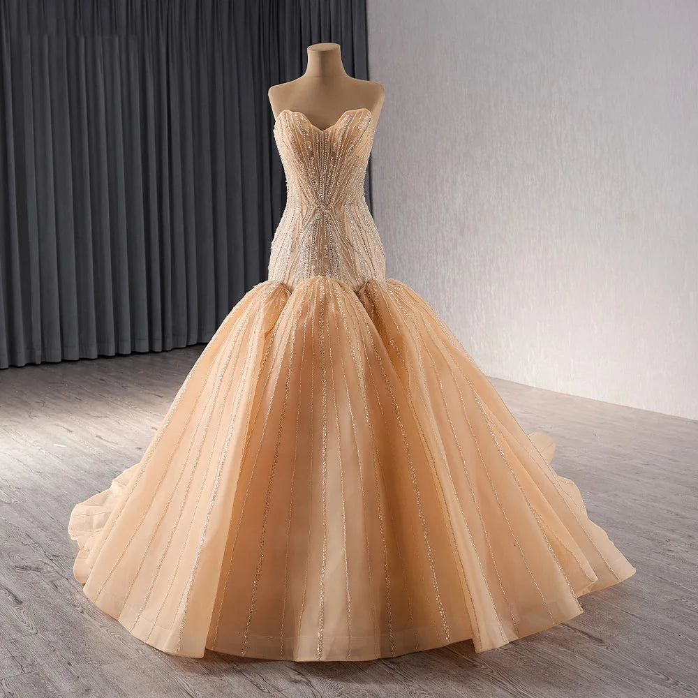 Luxury Sweetheart Strapless Champagne Evening Women's Dresses