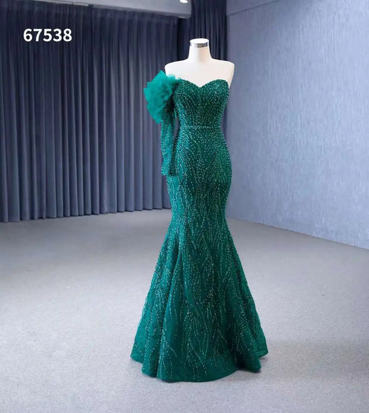 Green  Mermaid Prom Evening Dresses With Detachable Train 67538