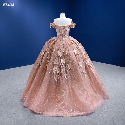 3D Floral Ball Gown Sweet 16 Dress Off the Shoulder Quince Dress 67434