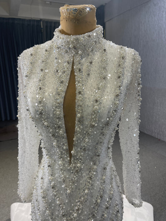 High Neckline Long Sleeves Beaded Mermaid Dress 67545