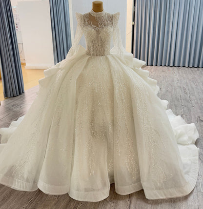 Long Sleeves High Neckline Wedding Gown Bridal Dress 241149