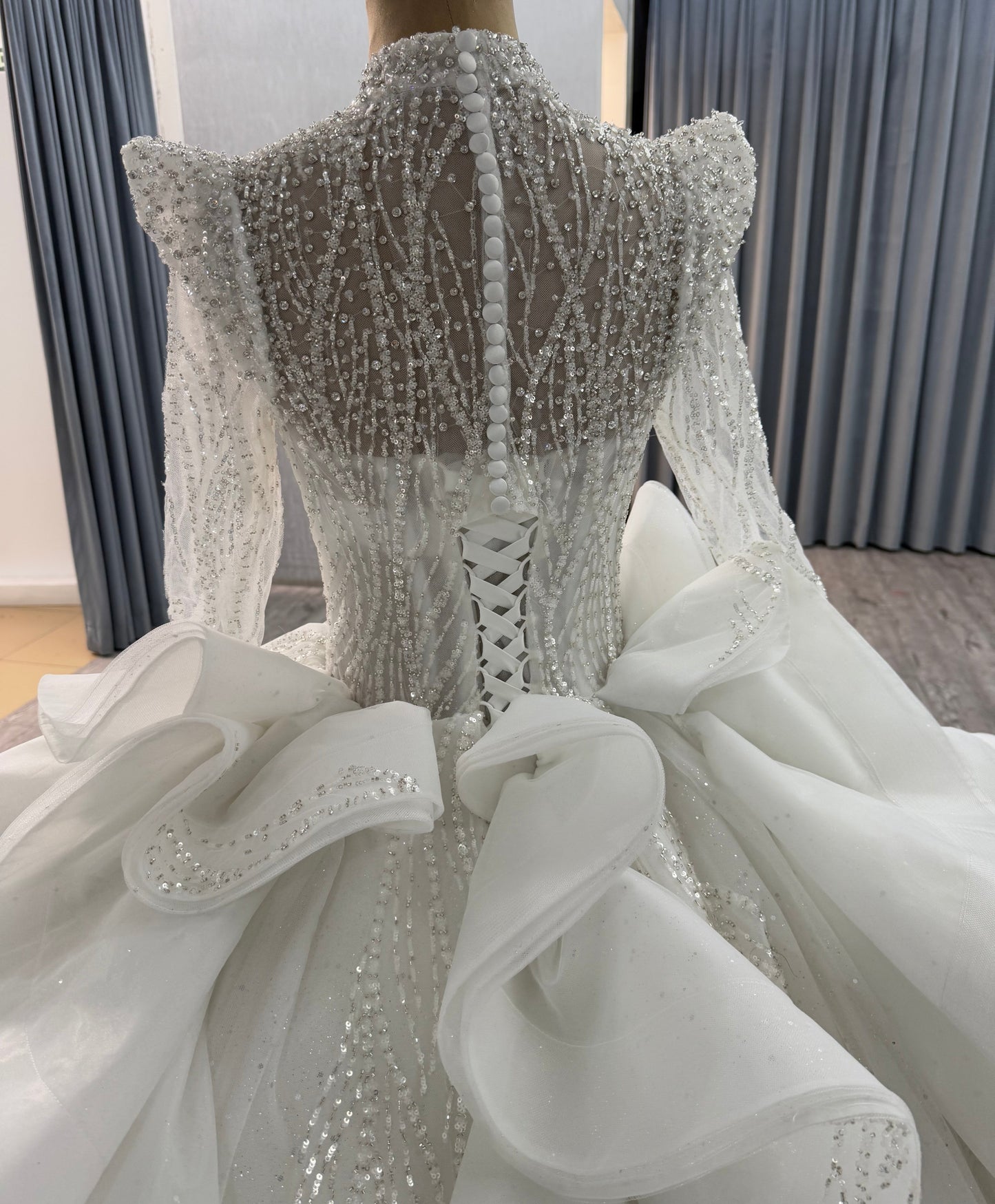 Long Sleeves High Neckline Wedding Gown Bridal Dress 241149