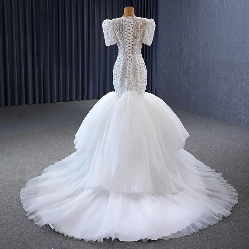 Crystal Short Sleeve Mermaid Wedding Bridal Dresses for Girls 231009