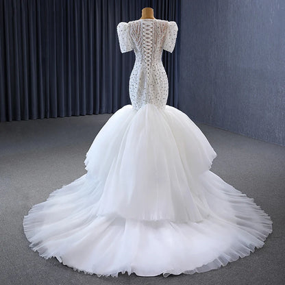 Crystal Short Sleeve Mermaid Wedding Bridal Dresses for Girls 231009