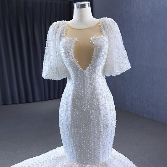 Short Sleeve Beading Mermaid Tight Wedding Dresses for Girls 222238