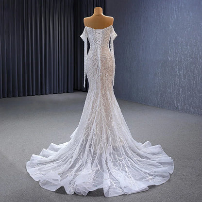 Luxury Pearls Sweetheart Tassel Slim Bridal Mermaid Wedding Dresses 222173