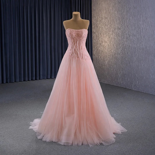 Blush Pink Strapless Pleated Crystal Formal Party Evening Dresses 222130