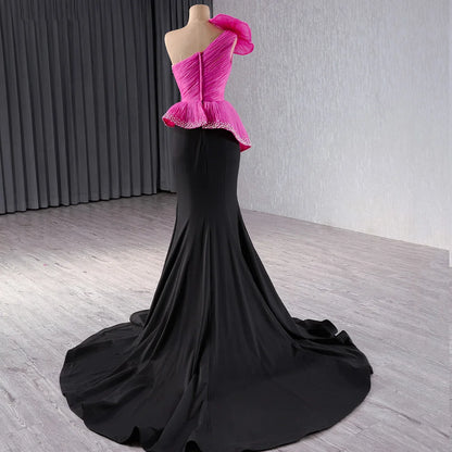 Unique magenta black detachable bow pleats Mermaid Evening Dress