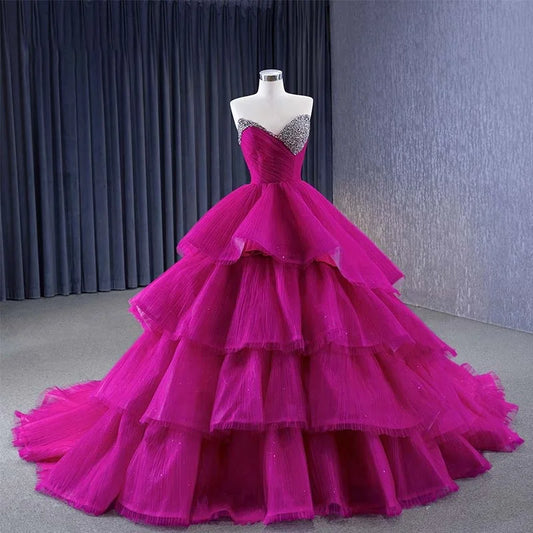 Gorgeous Glitter Pink Two Wear Party Ball Gown Evening Dresses