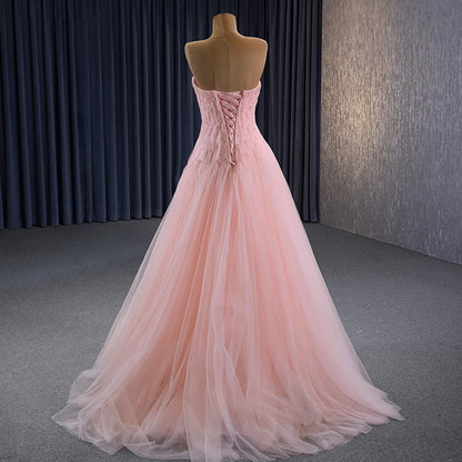 Blush Pink Strapless Pleated Crystal Formal Party Evening Dresses 222130