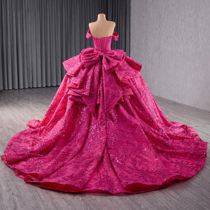 Fuchsia Pearls Puffy Quinceanera Dresses for Birthday Party