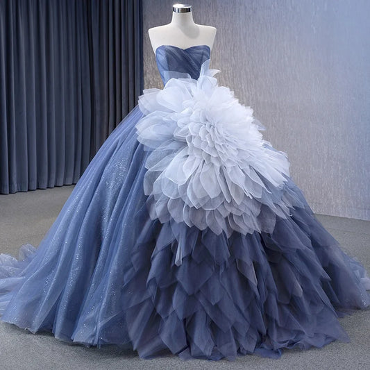 Glitter Elegant Detachable Flower Ball Gown Party Birthday Dress