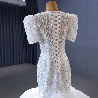 Crystal Short Sleeve Mermaid Wedding Bridal Dresses for Girls 231009