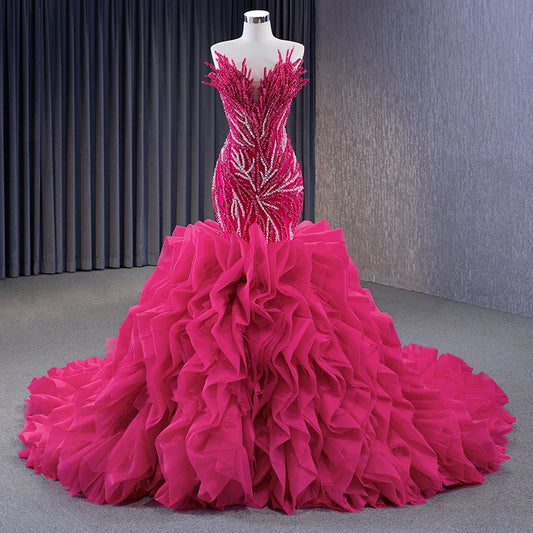 Ruffle Modest Beaded Party Prom Mermaid Ball Gown Evening Dresses 231040