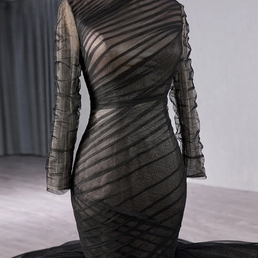 Muslim Black Long Sleeve Evening Party Gowns Dresses Mermaids 241054