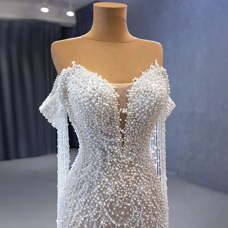 Luxury Pearls Sweetheart Tassel Slim Bridal Mermaid Wedding Dresses 222173