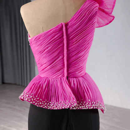 Unique magenta black detachable bow pleats Mermaid Evening Dress