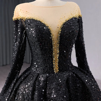 Black Party Long Sleeve Feather Evening Dresses for Girls 241060