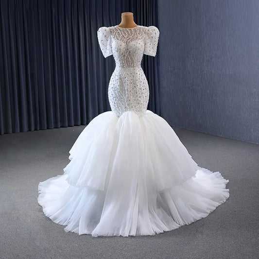 Crystal Short Sleeve Mermaid Wedding Bridal Dresses for Girls 231009