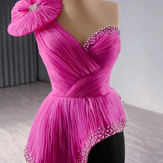 Unique magenta black detachable bow pleats Mermaid Evening Dress