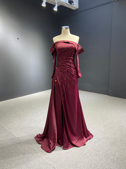 Sheath Red Formal Dress Pageant Gown with Removable Sleeves 67153